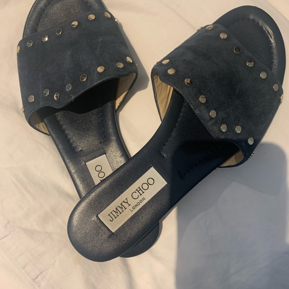 Nanda Studded Suede Flat Slide Sandals, Navy - Picture 2 of 8